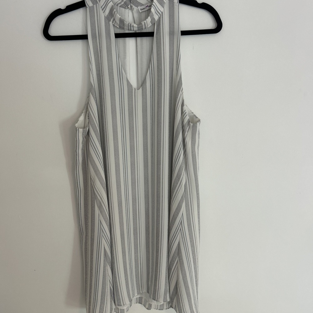 Dainty Hooligan Women's X/XL Sleeveless V-Neck Long White Gray Stripe Blouse